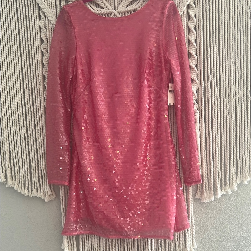 Anthropologie All-Sequin Pink Mini SZ 10 // SZ 16W NWT - 34” Length, tie back